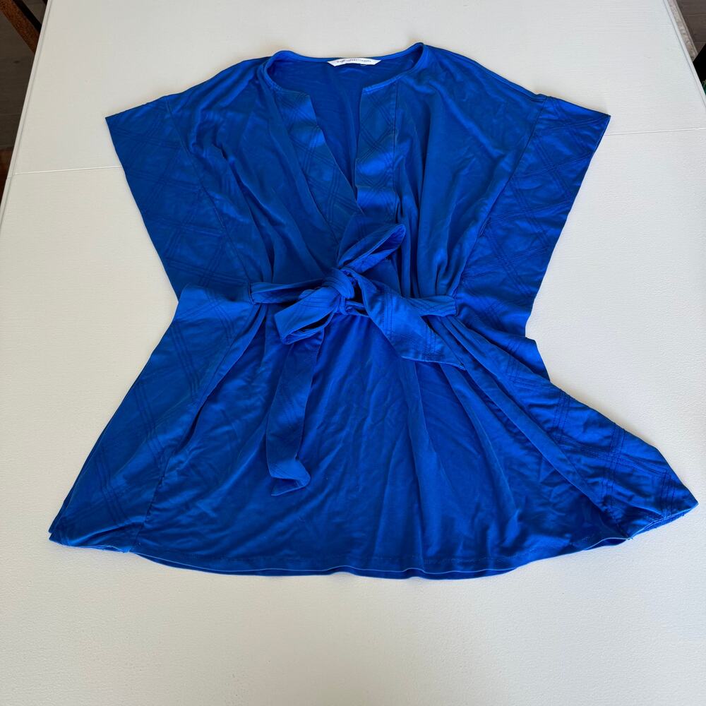 Diane Von Furstenberg DVF Silk Kaftan Tunic Dress Blue Tie Waist Small-Med